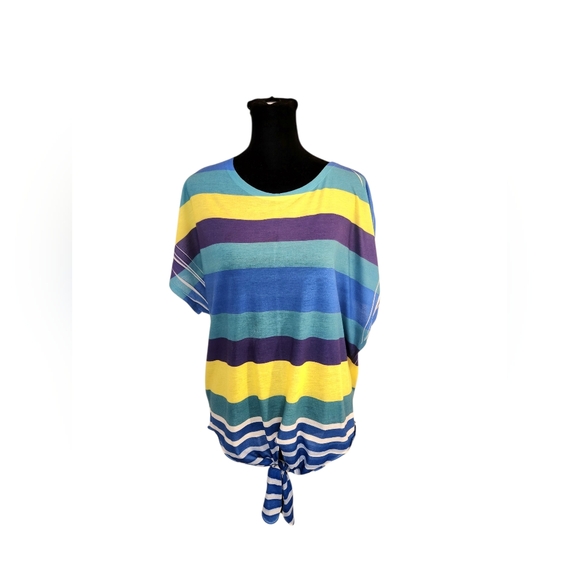 Clear Sky Striped Blue and Yellow Women's Top - Picture 1 of 8